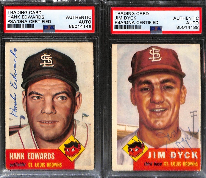 (7) 1953 Topps Signed Cards w. Roy Sievers, Johnny Groth, Bill Hunter, (2) Virgil Trucks, Hank Edwards, and Jim Dyck. (PSA/DNA Certified)